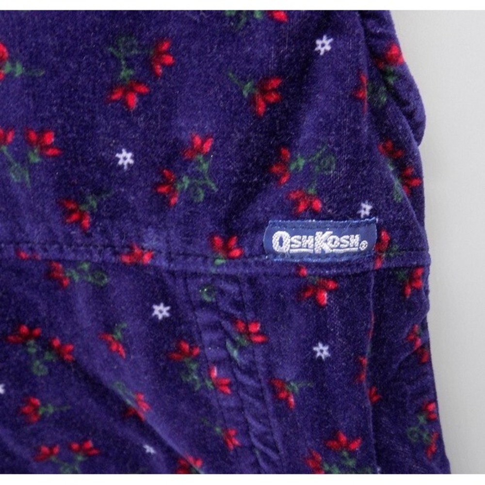 Vintage OshKosh Velour Velvet Purple Dress w/ Red White Flowers Size 5